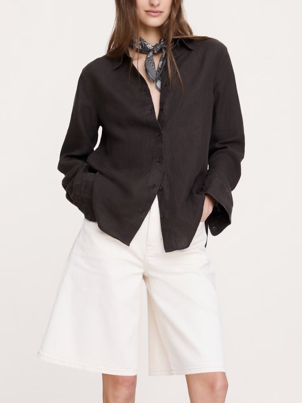 NWT! Banana Republic Dark Brownstone The Everyday 100% Euro Linen Shirt XS